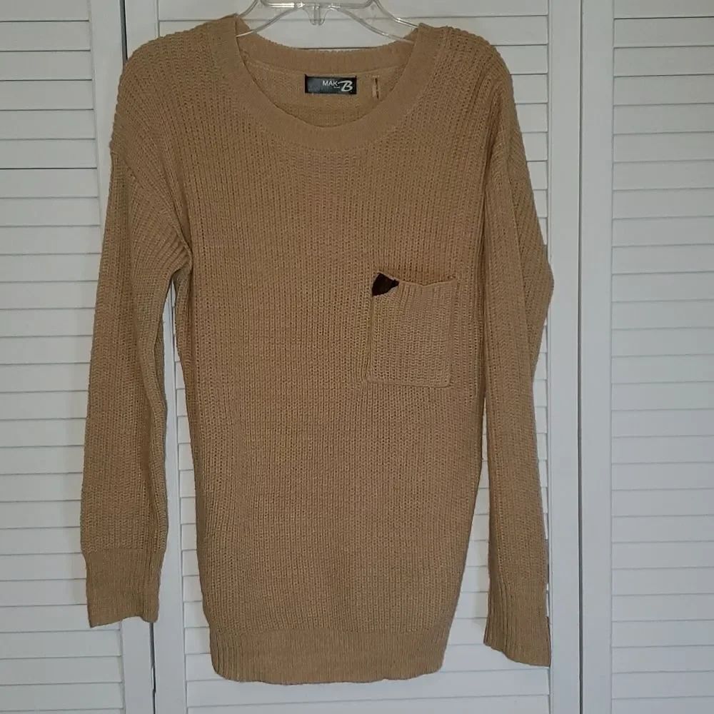 Soft Knit Sweater w/ Leather Accent Pocket